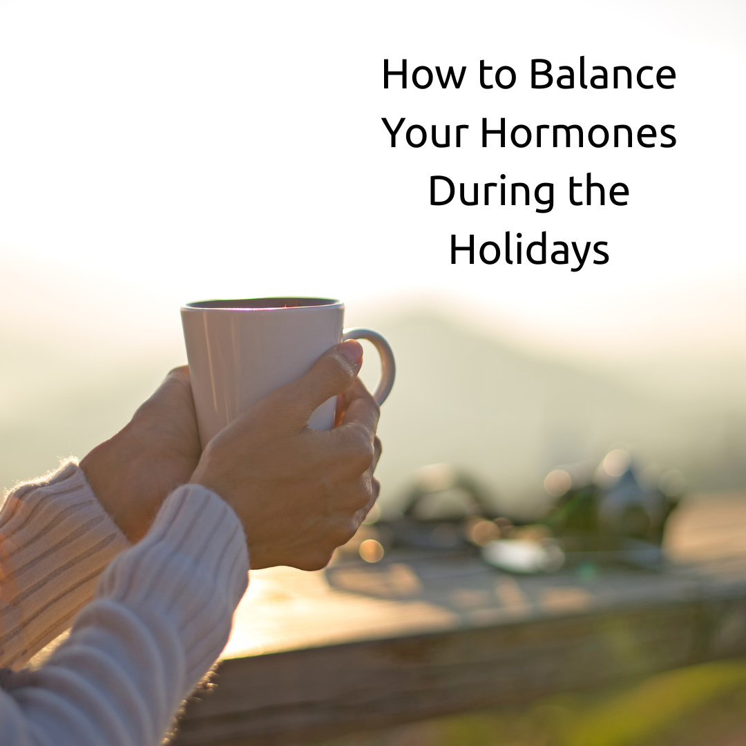 Woman enjoying a calm morning routine with warm lemon water and sunlight to naturally support cortisol and hormone balance during the holiday season.