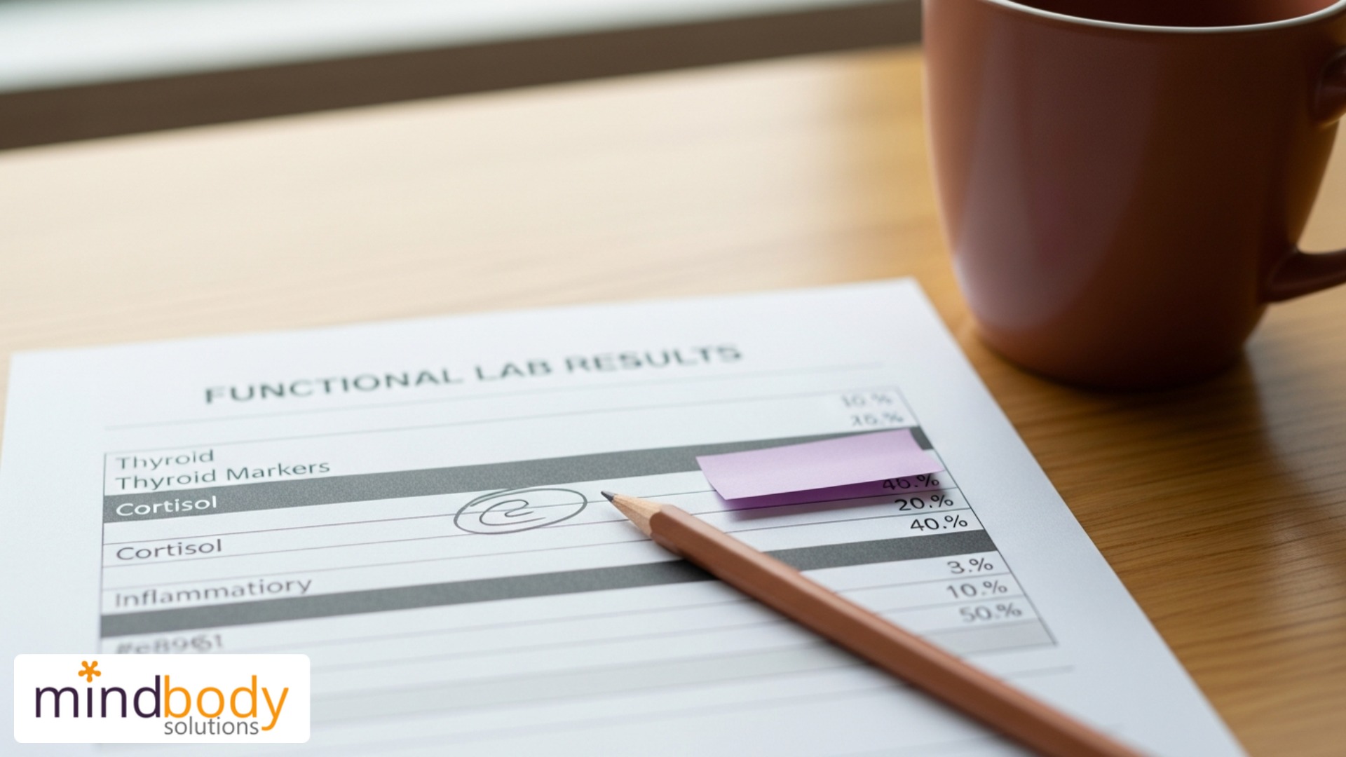 Functional medicine doctor reviewing blood test results for mental fogginess and fatigue