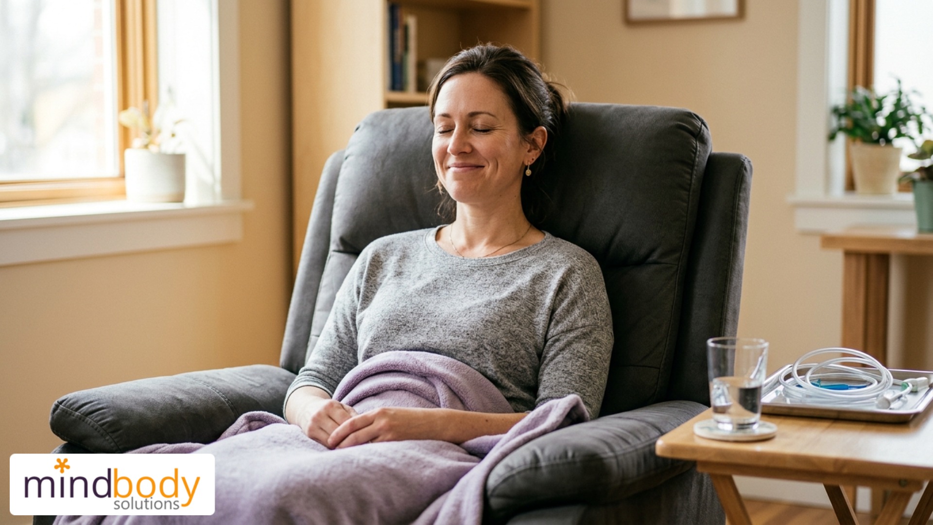 Patient receiving EBO2 ozone blood therapy treatment for fatigue and mental fog
